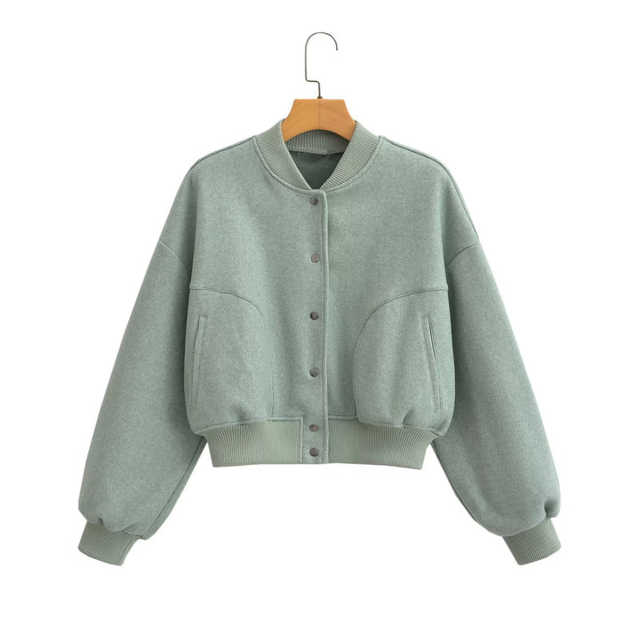 Unisex nan oversized Wollmix Bomberjacke mit geripptem Saum und Druckknopfleiste Drune