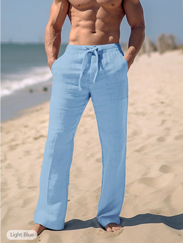 Herren weite Resort-Freizeithose im Palazzo-Stil aus Leinenmix mit Tunnelzug und seitlichen Eingrifftaschen Drune