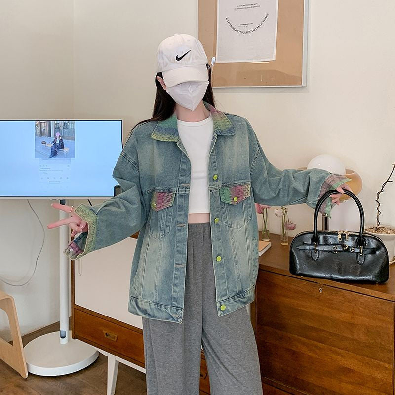 Damen Oversized Denimjacke mit bunten Akzenten Drune