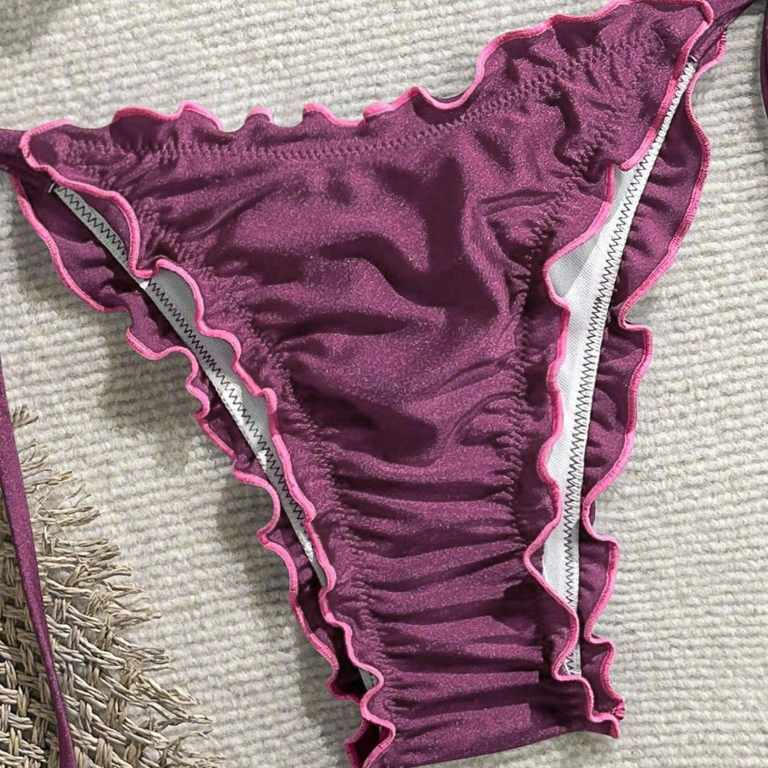 Damen Triangel-Bikini mit Rüschendesign und verstellbaren Trägern Drune