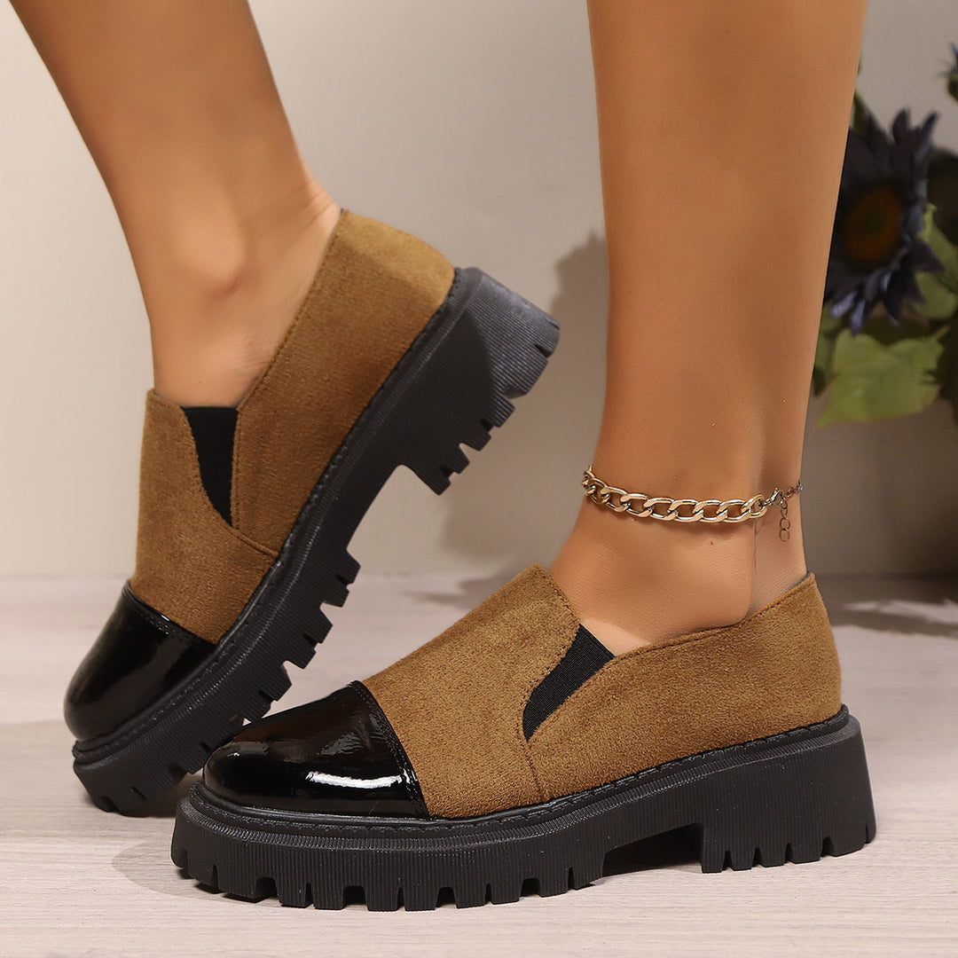 Damen nan modische Chunky-Loafer mit Animalprint, Lack-Toecap und profilierter Traktorsohle Drune