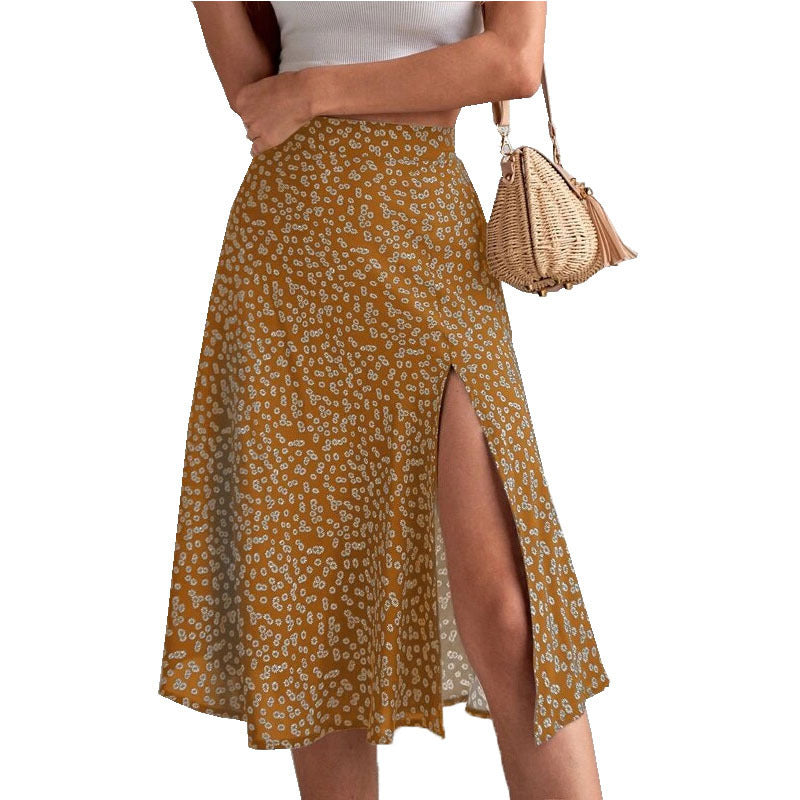 Damen Midi-Rock mit seitlichem Schlitz und verspieltem Blütendesign Drune