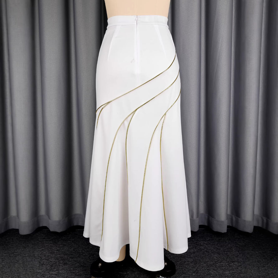 Damen eleganter Maxirock mit Goldakzenten Drune