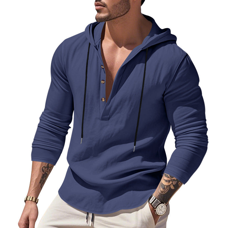 Herren vielseitiger Kapuzenpullover mit Knopfleiste und atmungsaktiver Baumwolle Drune