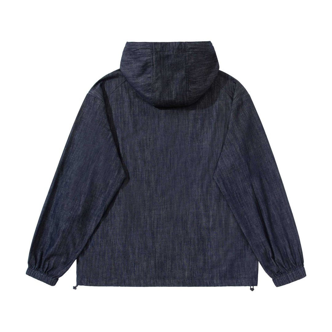Herren leichter Denim-Anorak mit Kapuze und halber Knopfleiste Drune