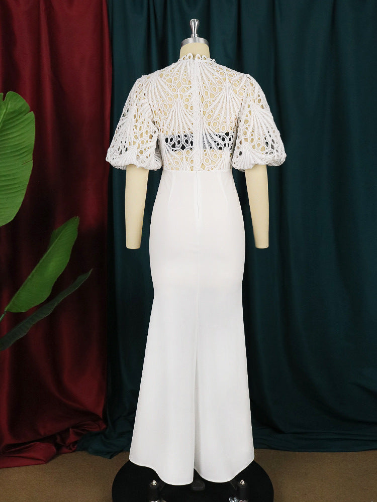 Damen Elegantes Maxikleid mit Spitzenoberteil und voluminösen Ärmeln Drune