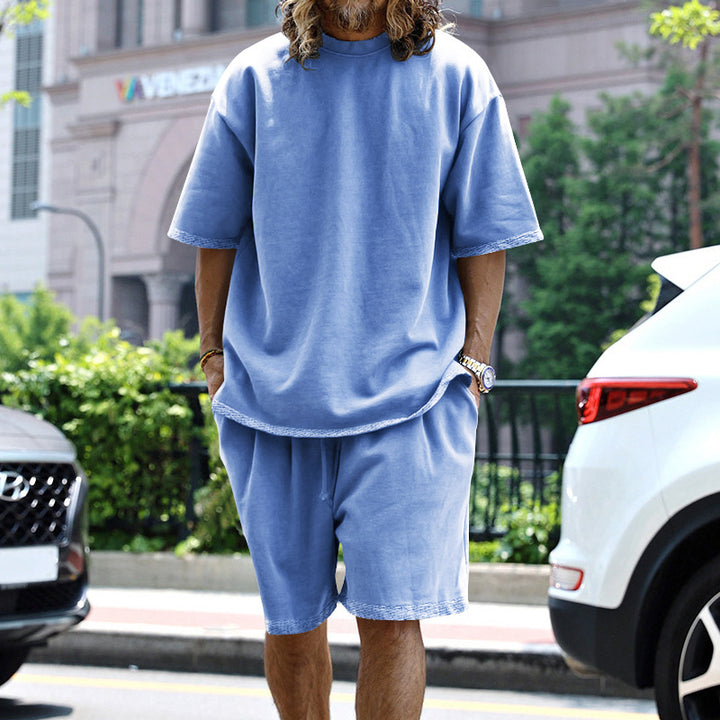 Herren nan kastiges Kurzarmshirt mit lockeren Sweat-Bermudas aus schwerem Baumwolljersey Drune