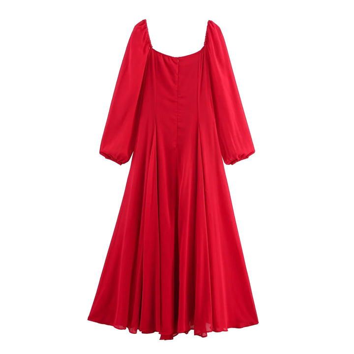 Damen nan langes Abendkleid mit ausgestelltem Rock, voluminösen Ballonärmeln und quadratischem Ausschnitt Drune