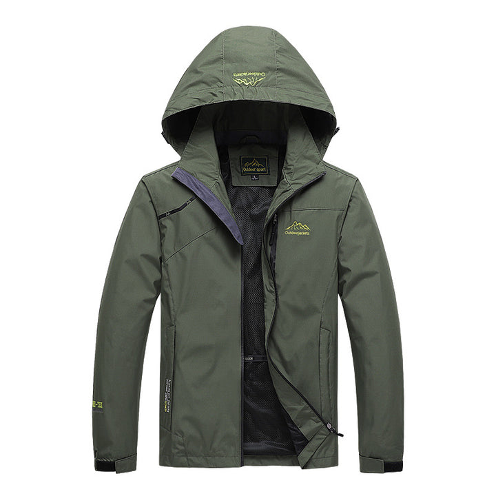 Herren atmungsaktive Softshell-Trekkingjacke mit verstaubarer Kapuze, Netzfutter und multifunktionalen Reißverschlusstaschen Drune