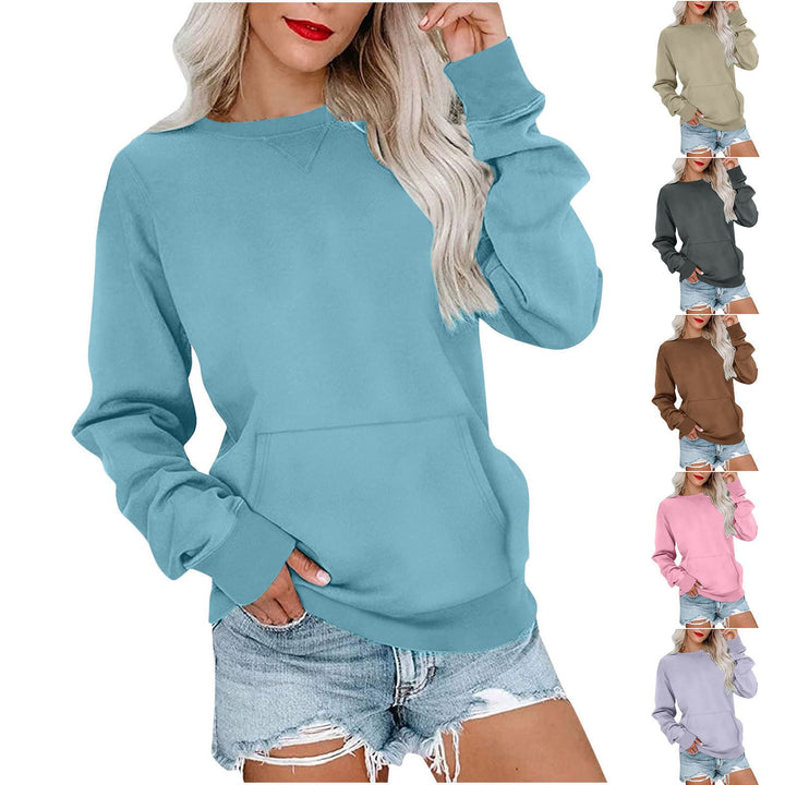 Damen Lockeres Sweatshirt mit Rundhalsausschnitt und Kängurutasche Drune