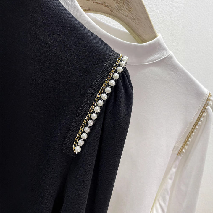 Damen elegantes Longsleeve-Oberteil mit besonderen Perlenapplikationen Drune