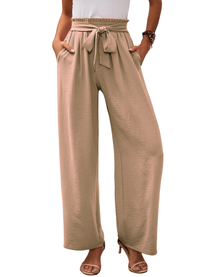 Damen Paperbag-Hose mit weitem Bein, elastischer Taille und Bindegürtel Drune