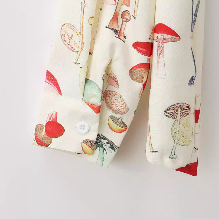 Damen Langarm Hemd mit kreativem Pilzmuster und hochwertigen Materialien Drune
