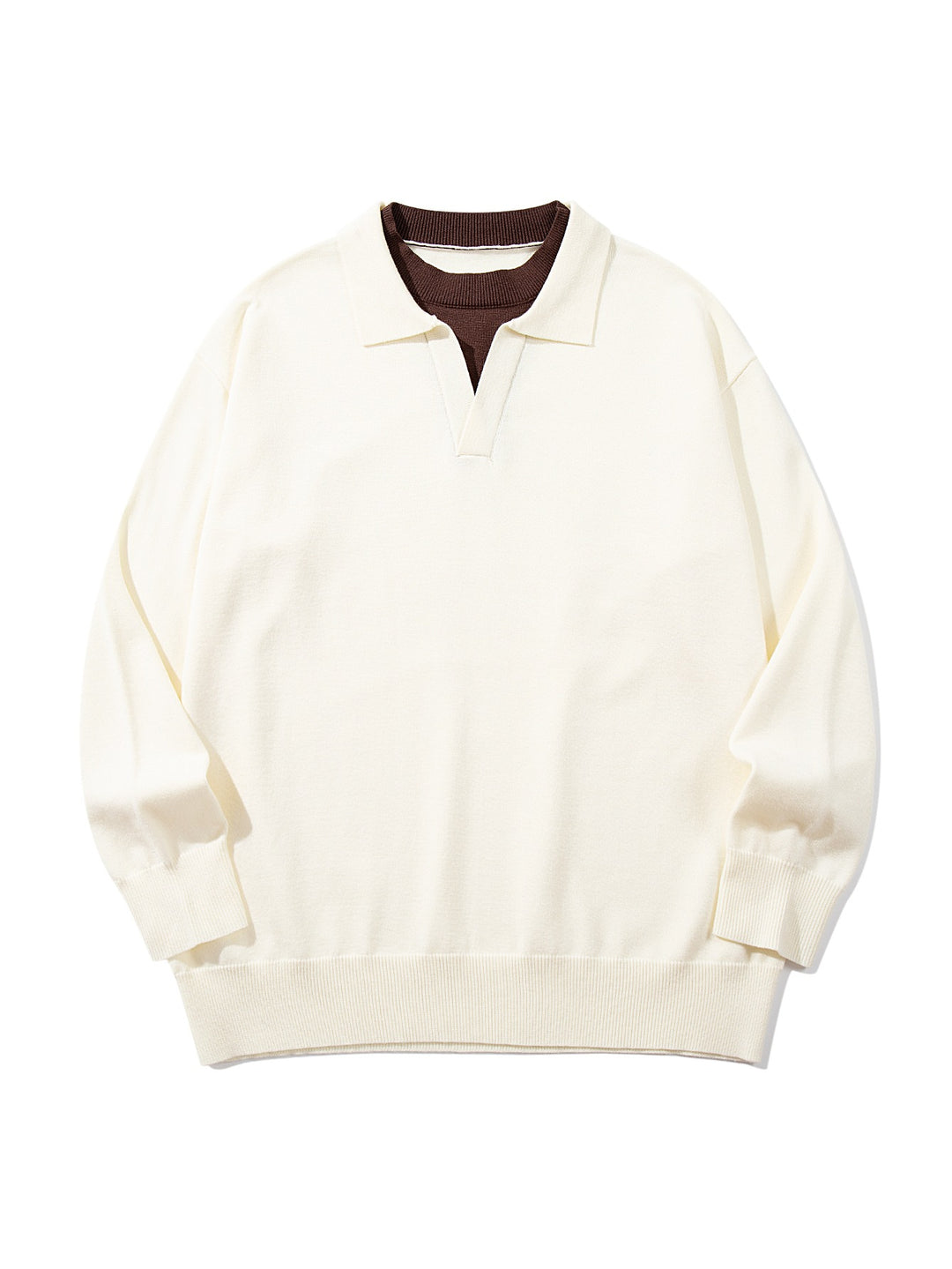Unisex Feinstrick-Polo mit V‑Ausschnitt‑Cutout und integriertem Rollkragen-Layer Drune