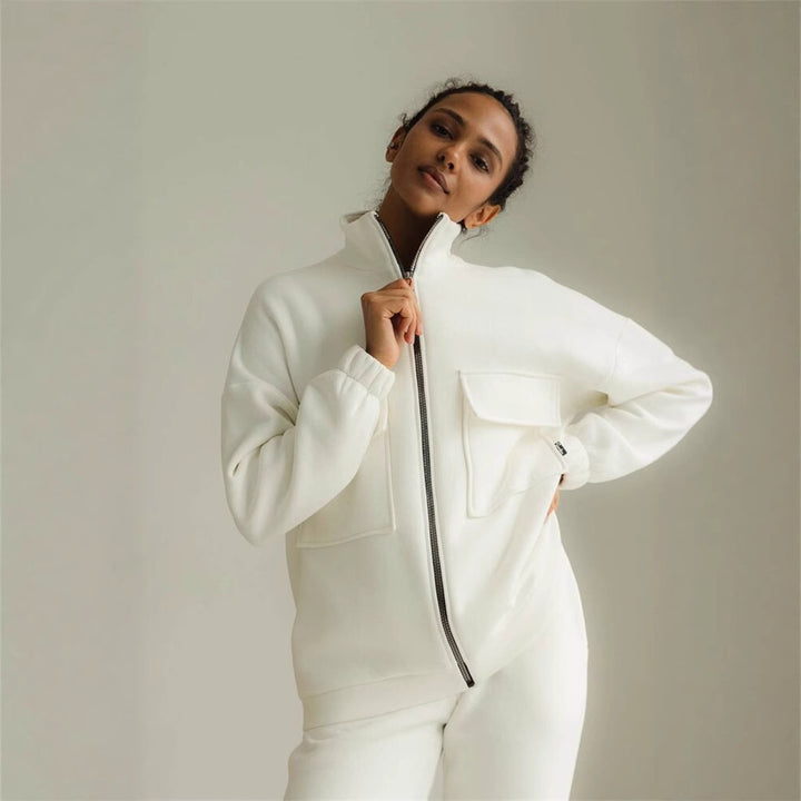 Damen modische Fleecejacke mit hohem Kragen und praktischen Taschen Drune
