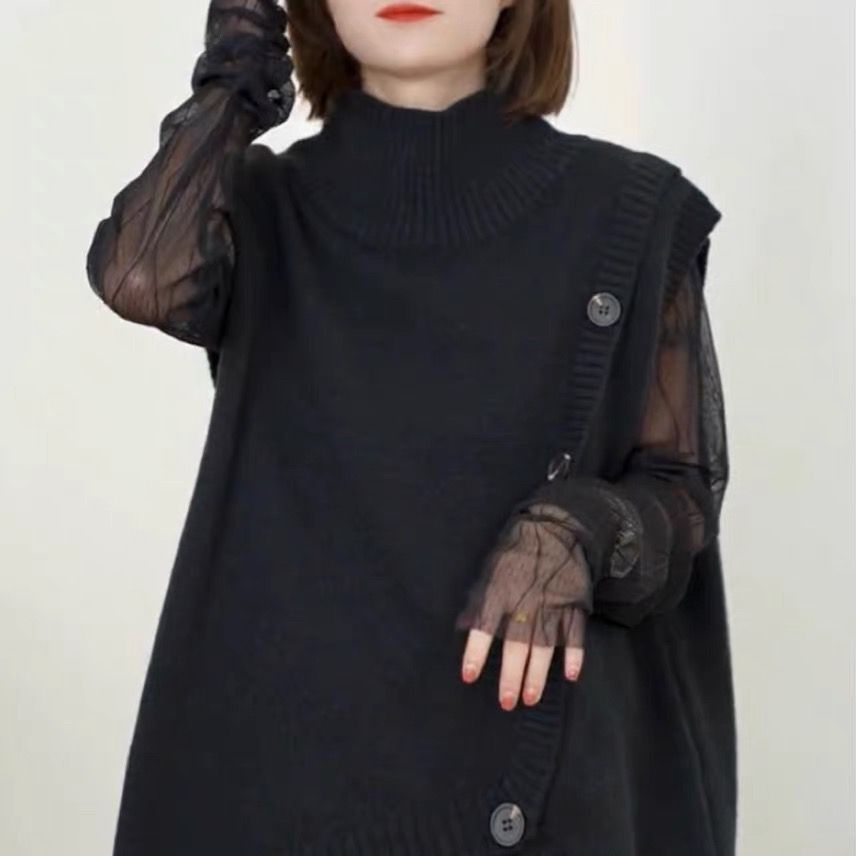 Damen Strickpullover mit hohem Kragen und asymmetrischem Schnitt Drune