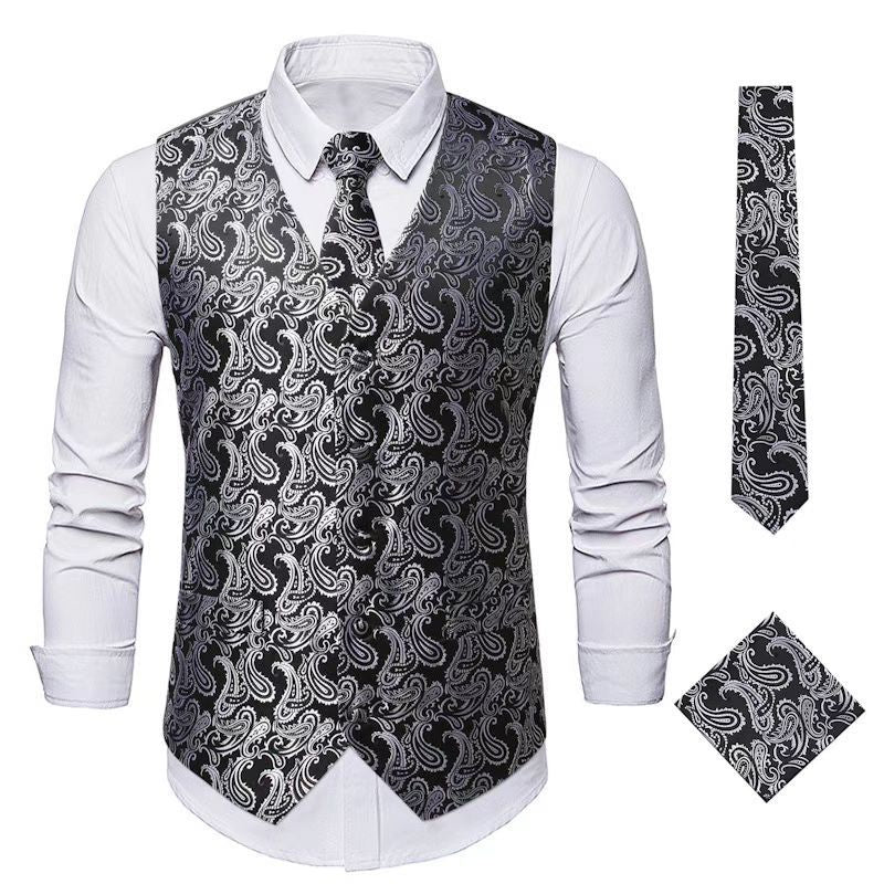 Herren nan Paisley Satin Anzugweste Set mit Krawatte und Einstecktuch Drune