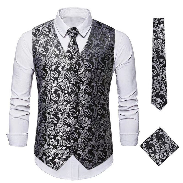 Herren nan Paisley Satin Anzugweste Set mit Krawatte und Einstecktuch Drune