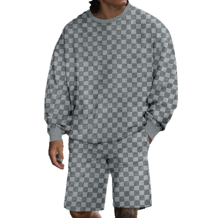Herren nan oversized Waffelstrick-Lounge-Set mit Crewneck-Sweatshirt und knielangen Bermuda-Shorts Drune