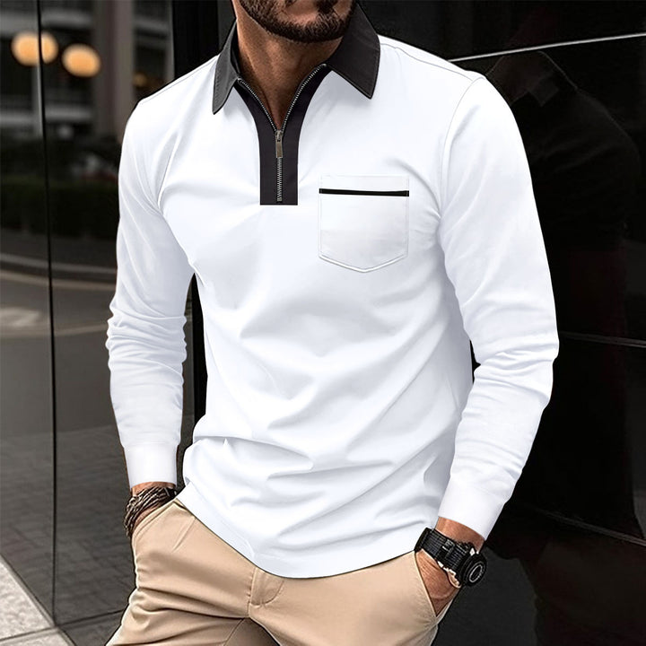 Herren Langarm-Poloshirt mit Halbzip, Kontrastkragen & Brusttasche Drune