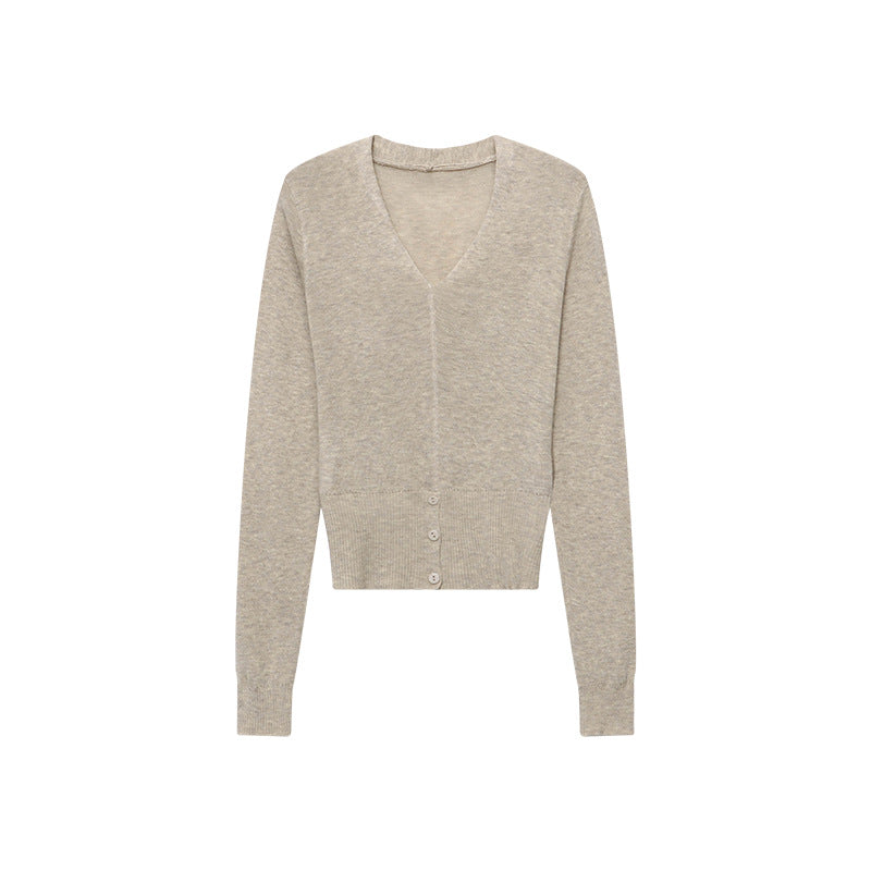 Damen feiner V-Ausschnitt Strickpullover mit Knopfleiste und schmalem Schnitt Drune