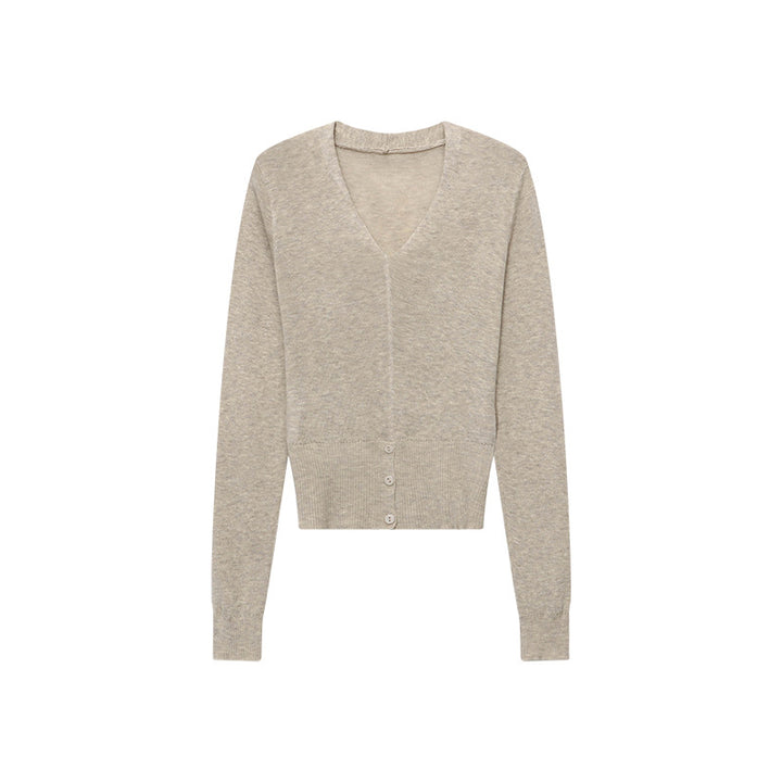 Damen feiner V-Ausschnitt Strickpullover mit Knopfleiste und schmalem Schnitt Drune
