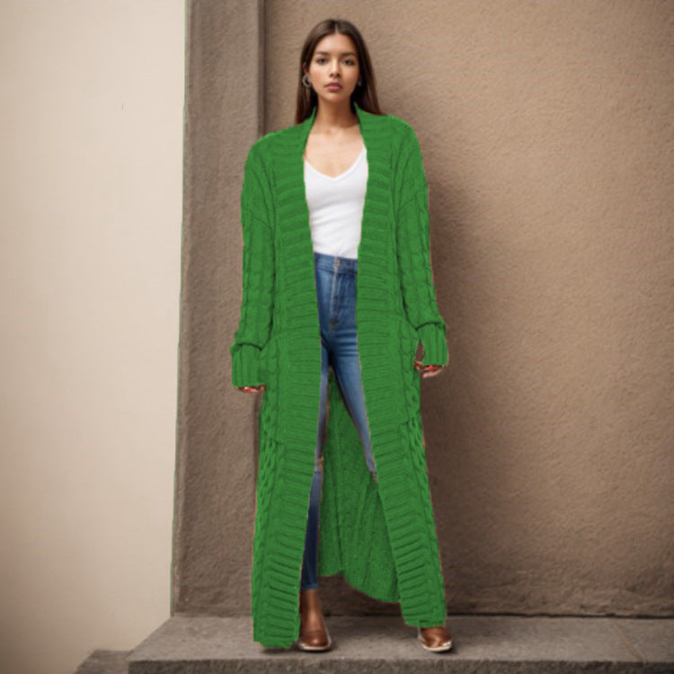 Damen Langer Strickcardigan mit strukturiertem Zopfmuster und praktischen Taschen Drune