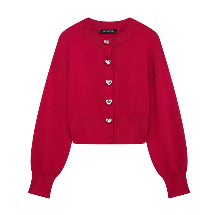 Damen stylische Strickjacke mit herzförmigen Knöpfen Drune