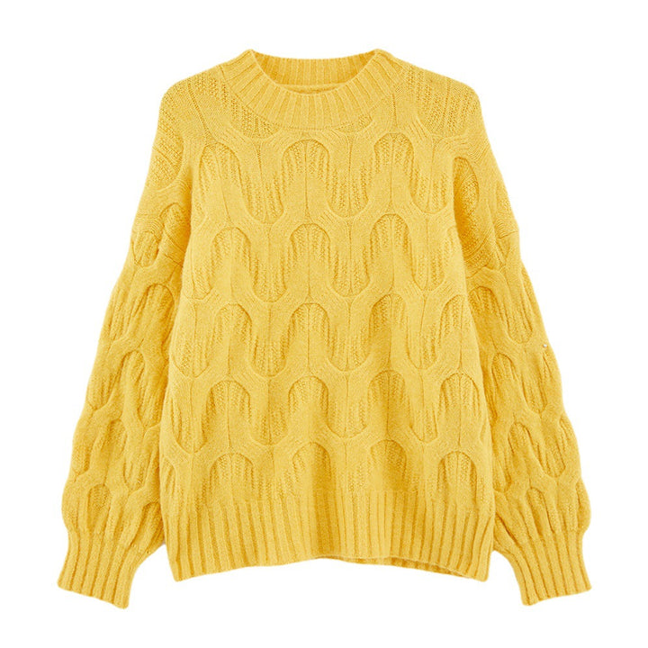 Damen Modischer Strickpullover mit einzigartigem Wellenmuster Drune