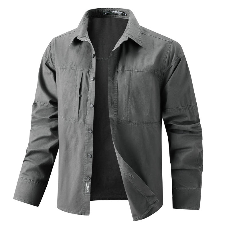 Herren nan leichtes Outdoor-Hemdjacke mit zwei vertikalen Brust-Reißverschlusstaschen und verstärkten Schulterpassen Drune