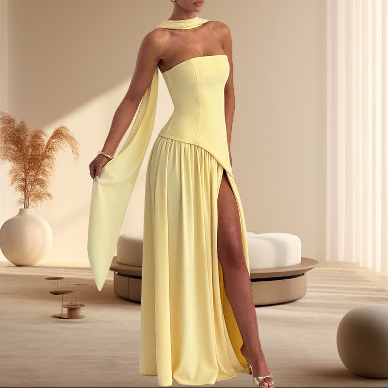 Damen Elegantes Abendkleid mit seitlichem Schlitz und schulterfreiem Oberteil Drune