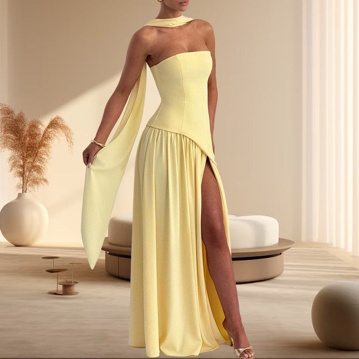 Damen Elegantes Abendkleid mit seitlichem Schlitz und schulterfreiem Oberteil Drune