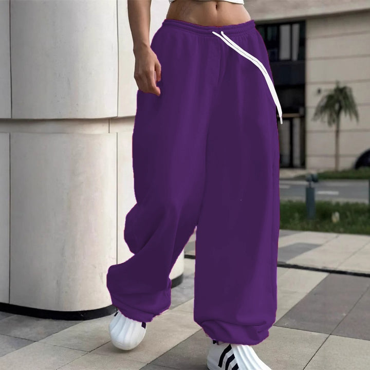 Damen nan weite Baggy-Jogginghose mit hohem Komfortbund, Kordelzug und elastischen Knöchelbündchen Drune