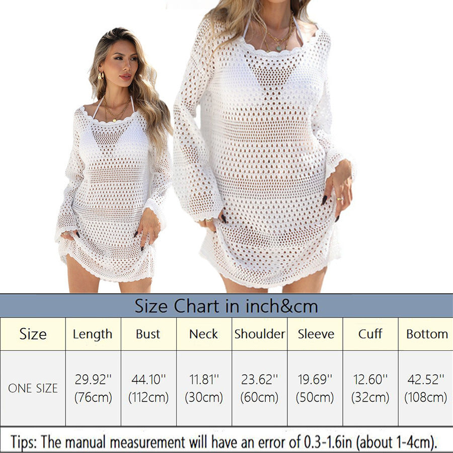 Damen Häkel-Strandkleid mit tiefem V-Ausschnitt und eleganten Details Drune