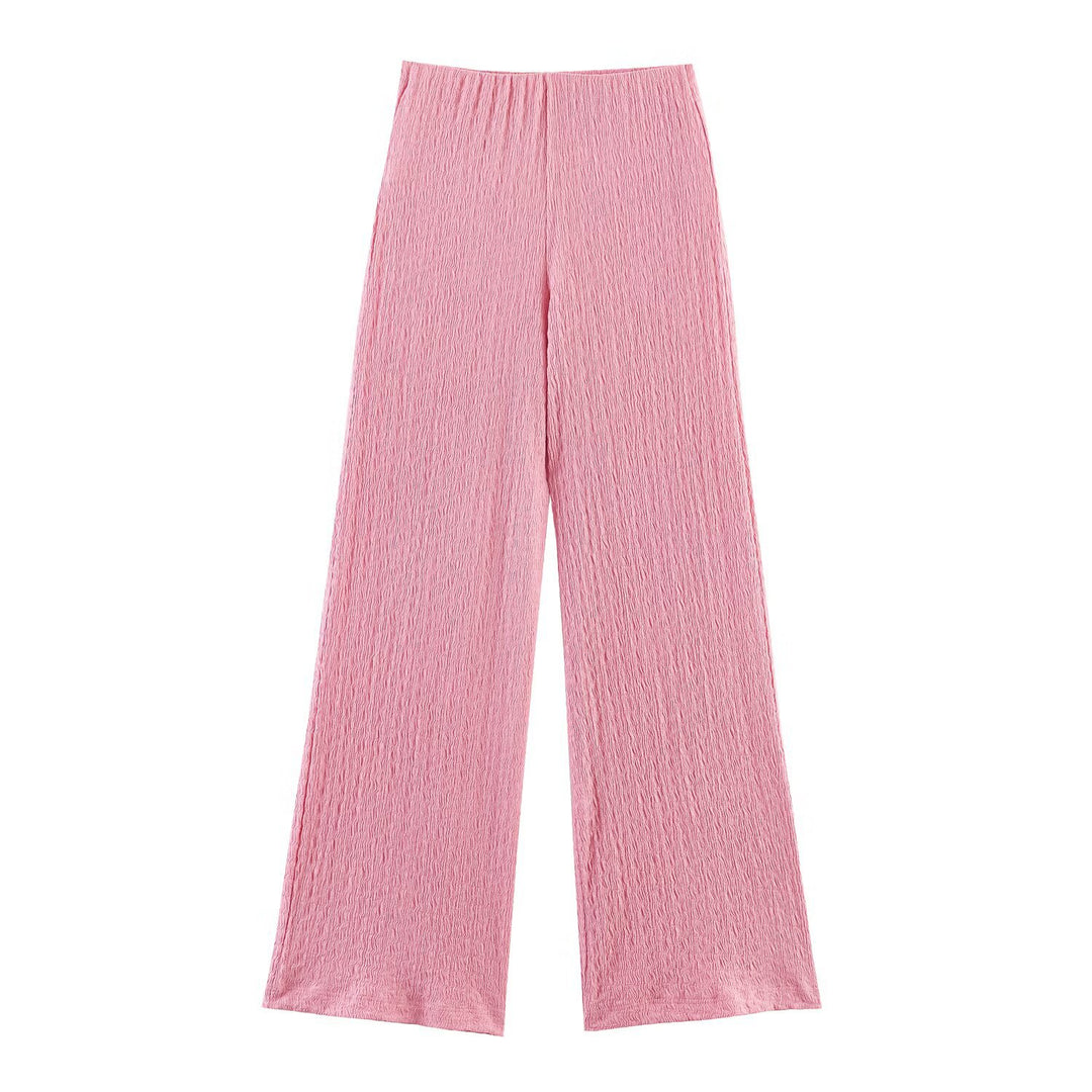 Damen Zweiteiliges Feinstrick-Set mit Kurzarm-Polokragen-Top und High‑Waist Weitbein‑Hose Drune
