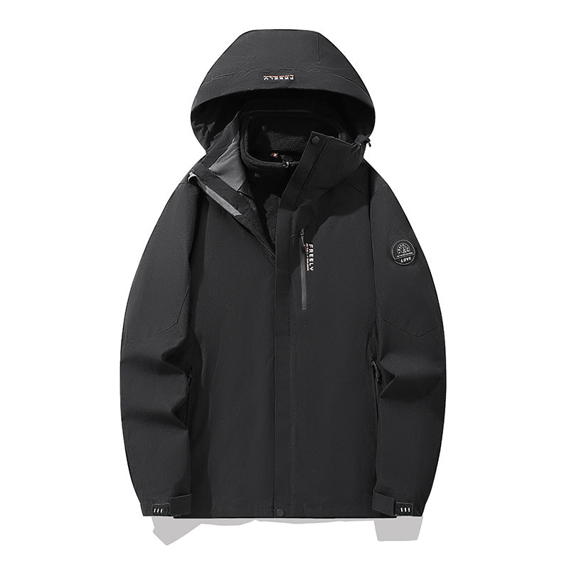 Herren wasserdichte dreiteilige Winterjacke mit abnehmbarer Kapuze und Fleece-Innenjacke Drune