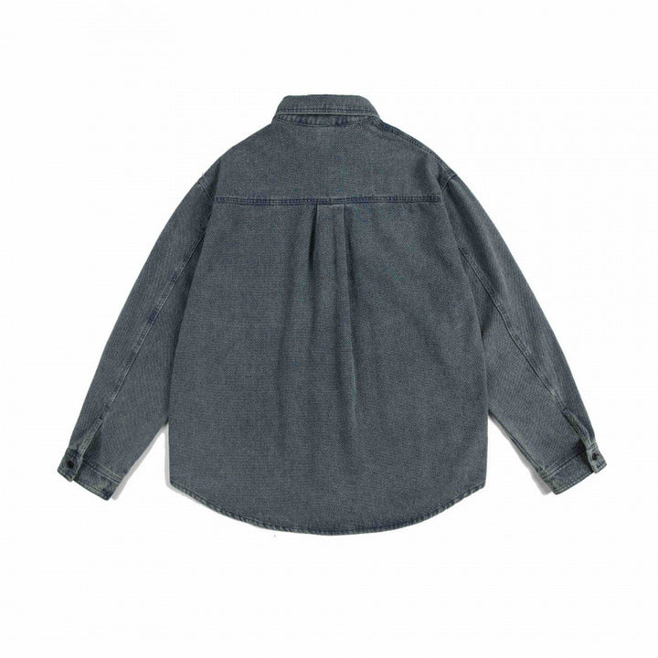 Unisex Kastenförmiges Denim-Overshirt mit Brusttasche und Stonewashed-Optik Drune