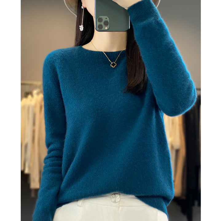 Damen Kuscheliger Midweight Rundhals-Pullover aus Angora-Blend mit feinem Flor und schmalem Bündchen Drune