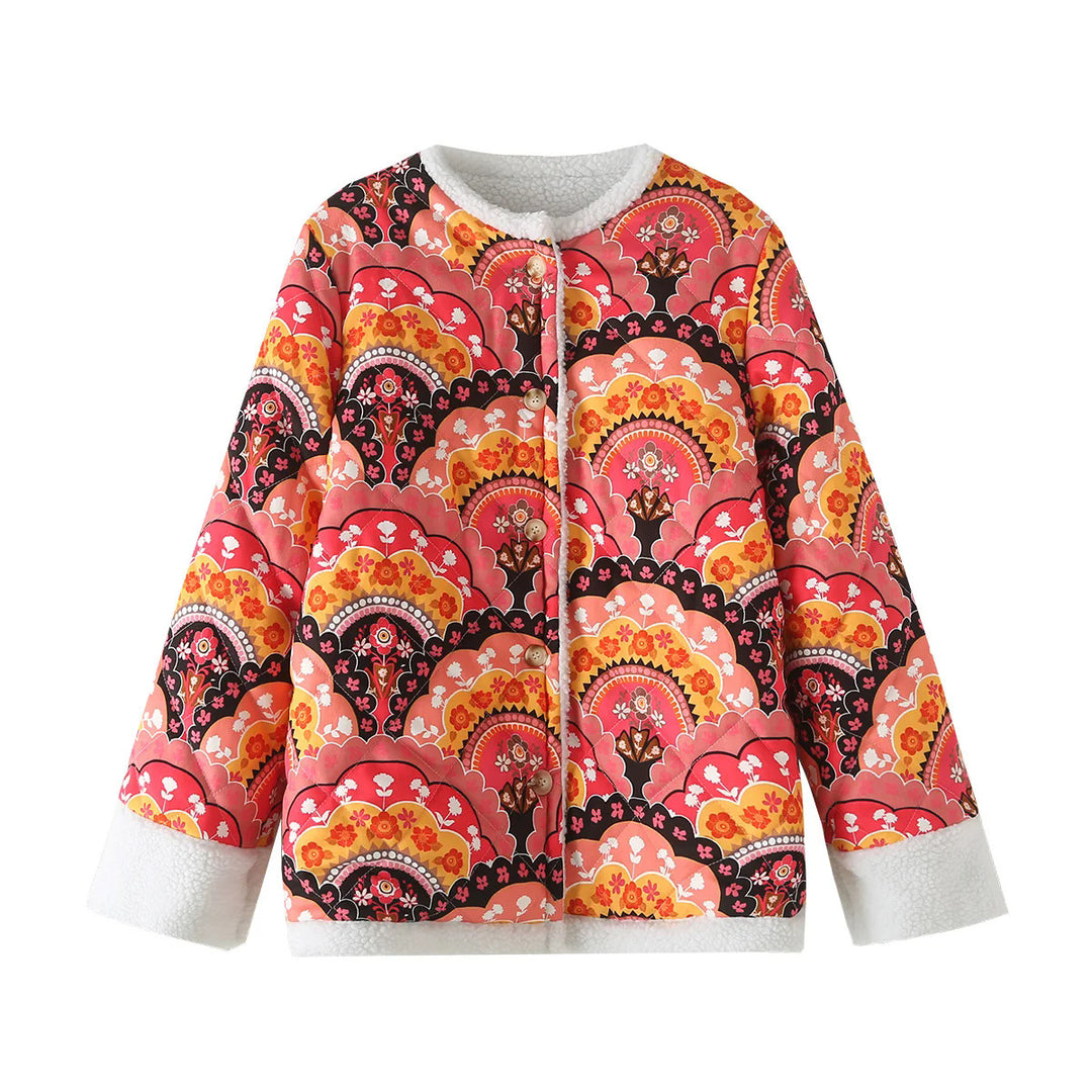 Damen nan gesteppte Kurzjacke mit Teddyfutter, Rundhals und Knopfverschluss Drune