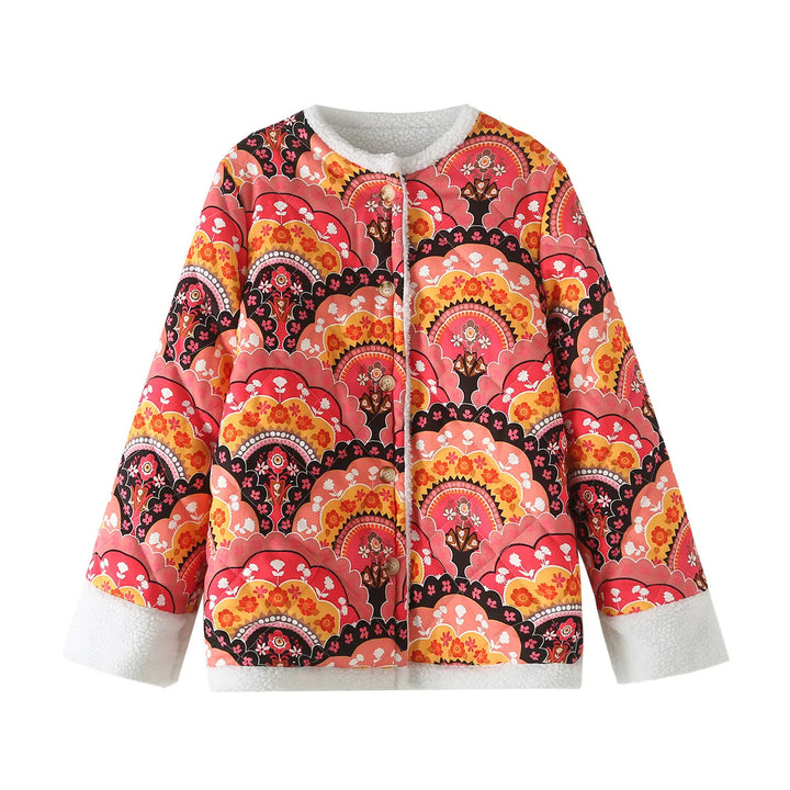 Damen nan gesteppte Kurzjacke mit Teddyfutter, Rundhals und Knopfverschluss Drune