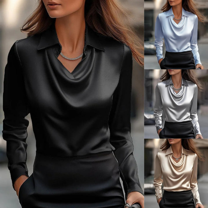 Damen Bluse mit schickem Wasserfall-Ausschnitt und langen Ärmeln Drune