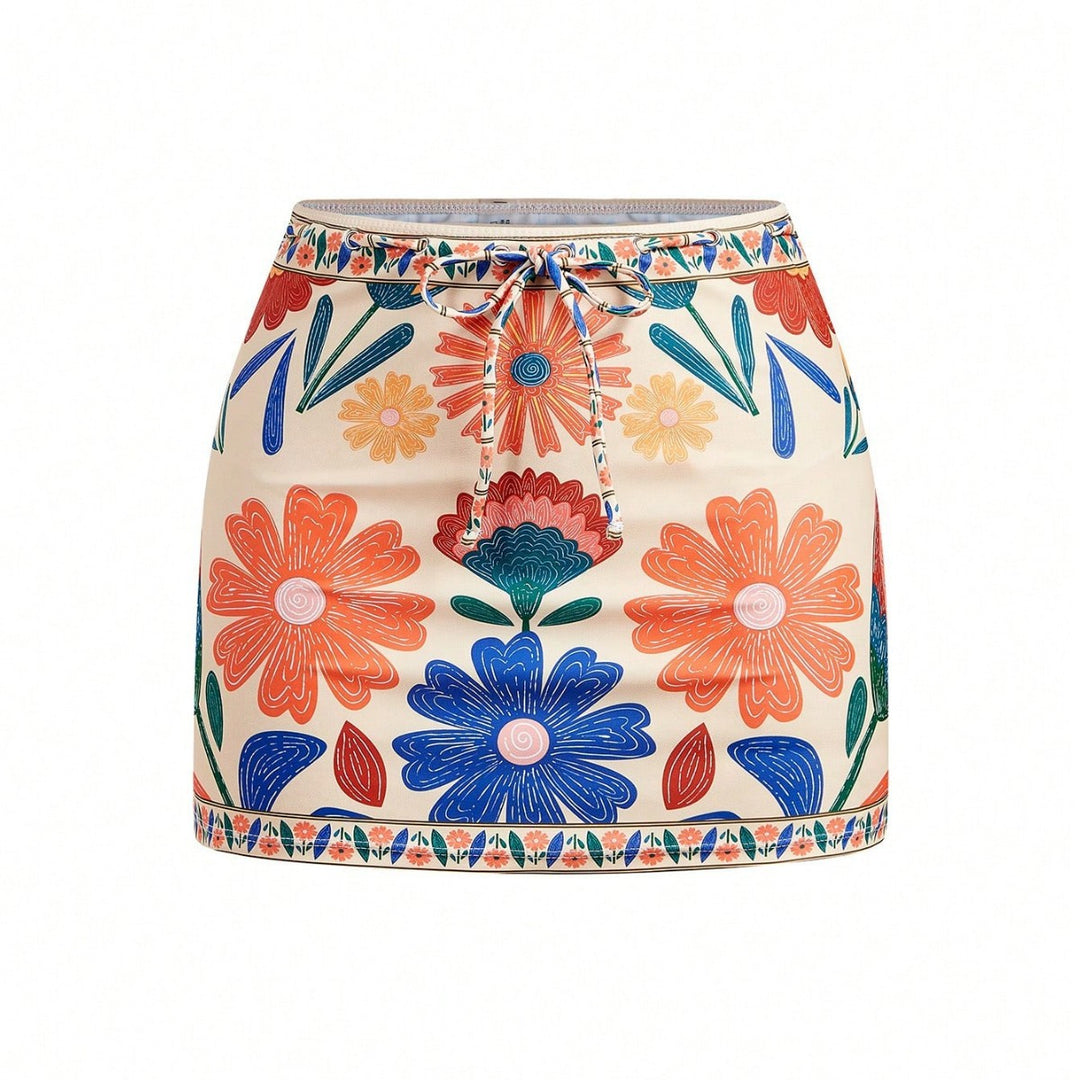 Damen Badeanzug mit floralem Design und abnehmbarem Rock Drune