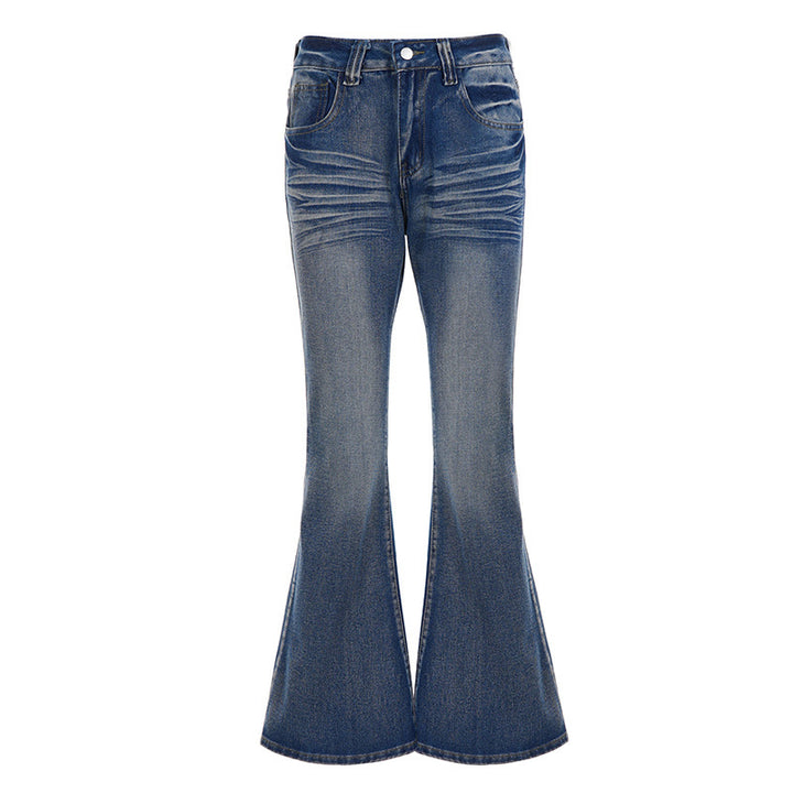 Damen Hochtaillierte Flared-Jeans mit Used-Waschung und Five-Pocket Drune