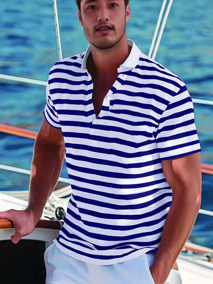 Herren Poloshirt mit modernem Nautikstreifen und kurzem Stehkragen Drune