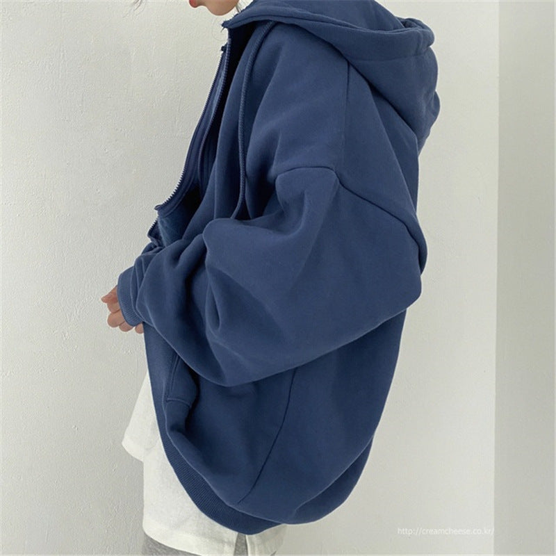 Damen oversized Kapuzenjacke aus weichem Fleece mit Kängurutasche Drune