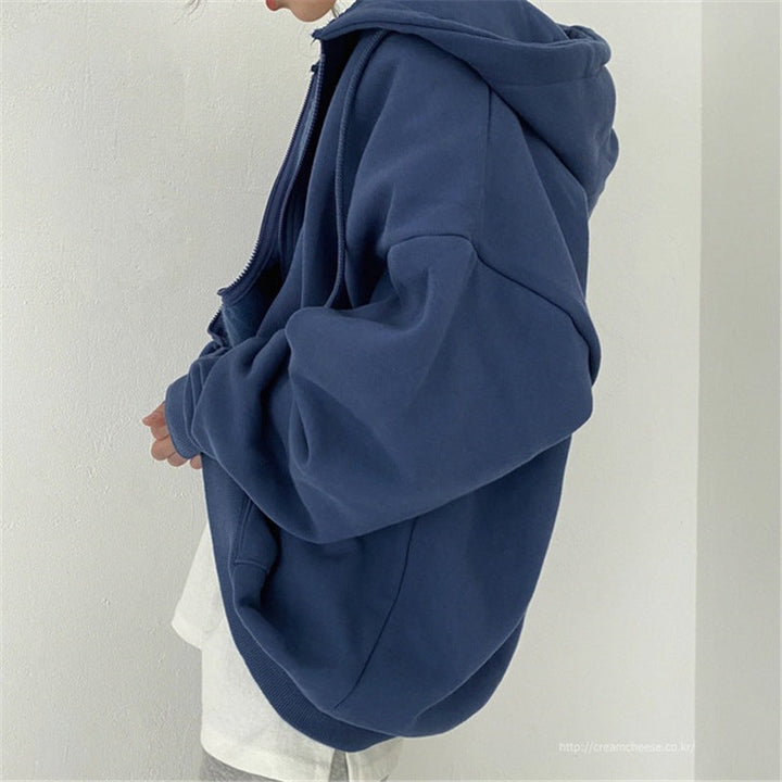 Damen oversized Kapuzenjacke aus weichem Fleece mit Kängurutasche Drune