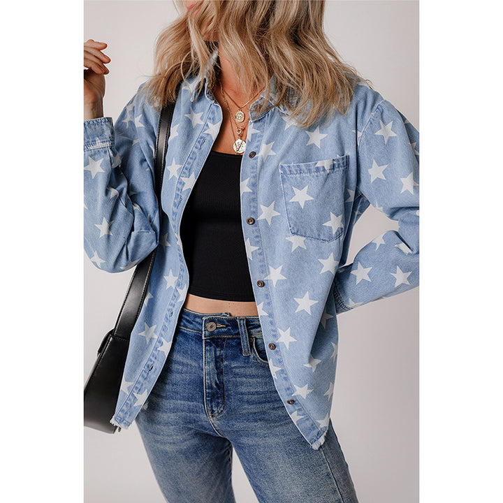 Damen Jeanshemd mit Sternen-Muster und praktischer Brusttasche Drune
