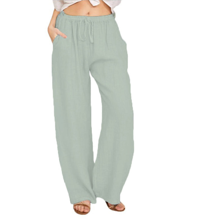Damen luftige Palazzo-Hose mit Tunnelzugbund, elastischem Taillenabschluss und seitlichen Eingrifftaschen Drune