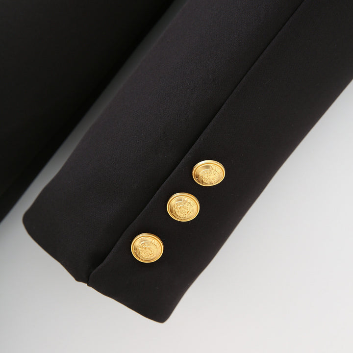 Damen nan taillierter Longblazer mit Schalkragen markanten Schmuckknöpfen und Pattentaschen Drune