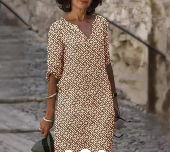 Damen lässiges Kleid mit grafischem Print und durchgehender Knopfleiste Drune